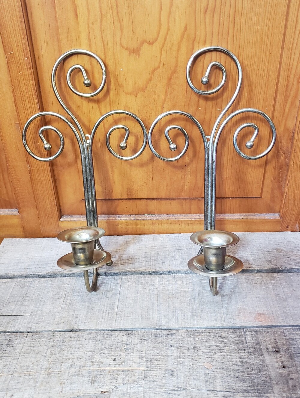 Vintage HOME INTERIORS Brass Wall Hanging Candlestick Holders Set Of 2